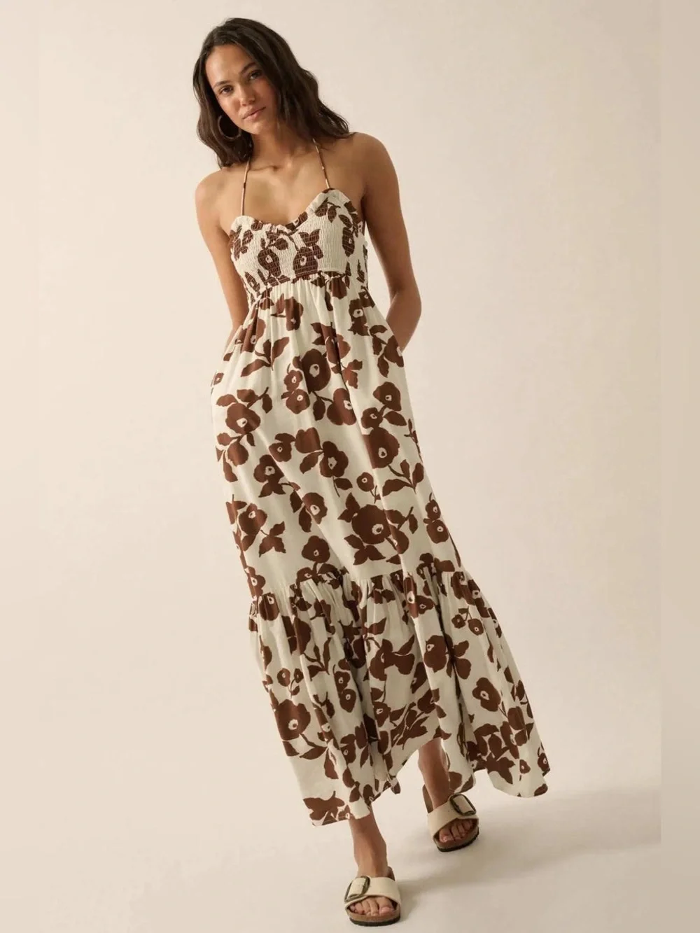 Promesa Poppy Prairie Smocked Floral Halter Maxi Dress - Picture 3 of 8